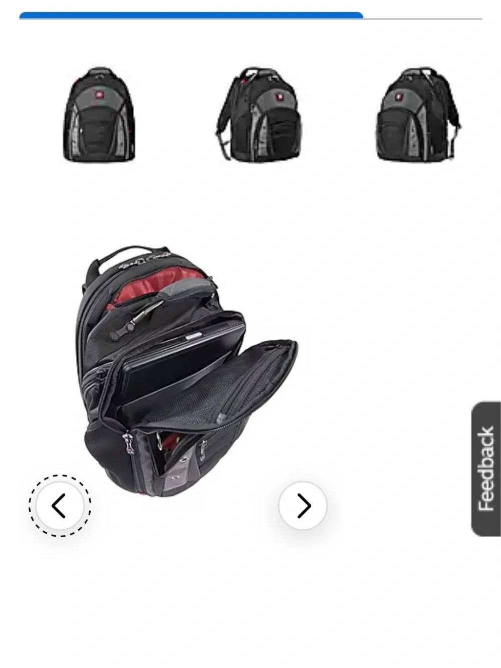 SwissGear Black and Gray Travel Laptop Backpack with Red Logo Accent